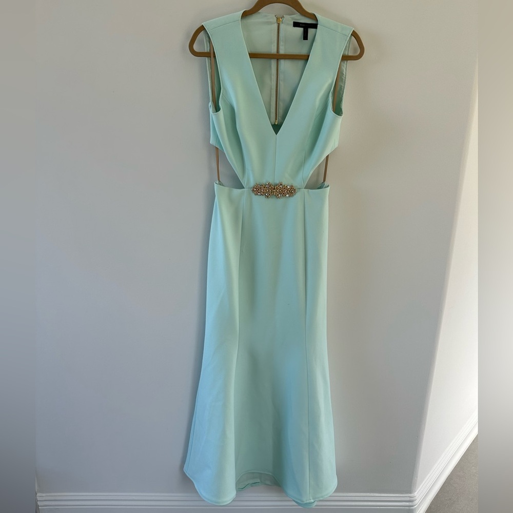 BCBGMAXAZRIA Aqua Blue Cut Out Maxi A-lined Dress Size Small